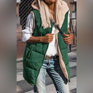 Green Hooded Vest with Cream Lining
